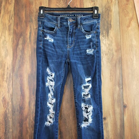 American Eagle Next Level Stretch Distressed Hi Rise Jegging Jeans Size 00 - Picture 3 of 9